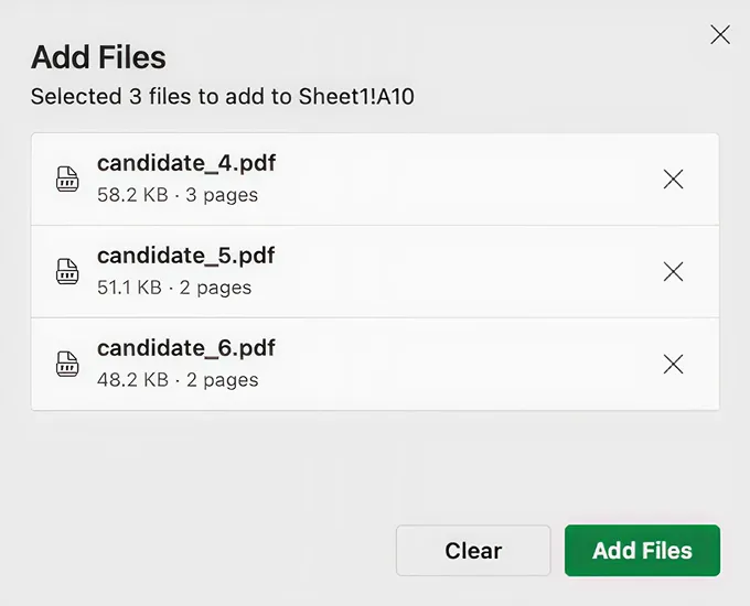 File upload feature screenshot demonstrating PDF document processing