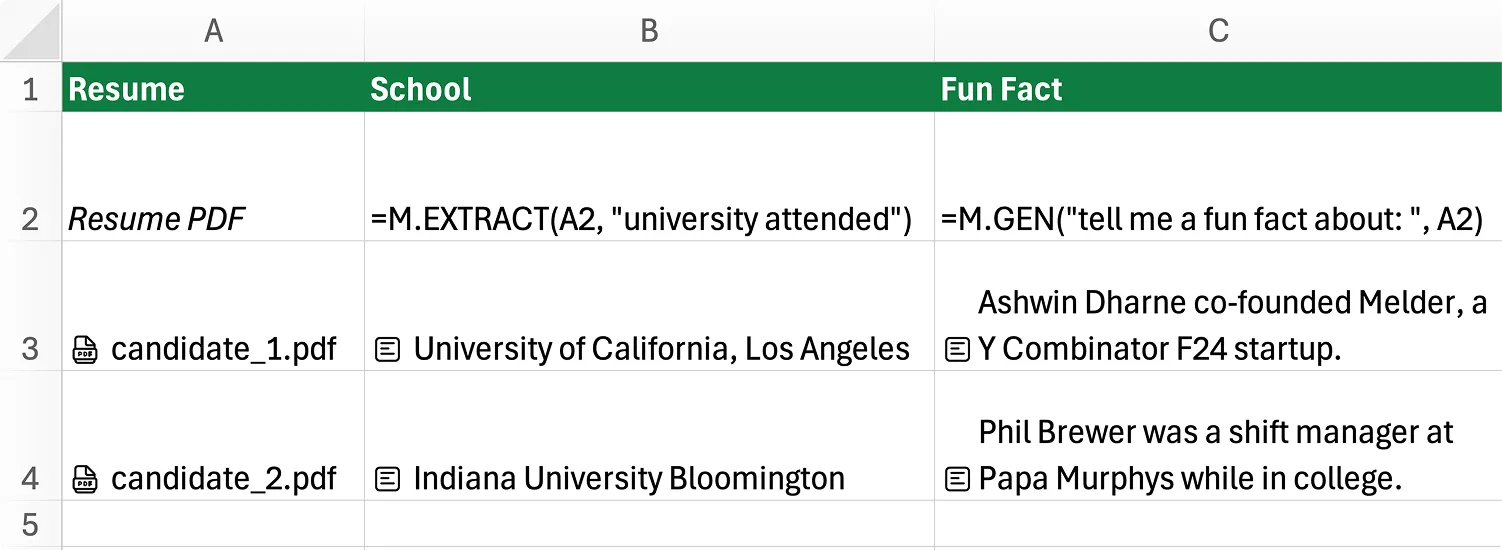 AI Formulas feature screenshot showing Excel-like formulas with AI capabilities